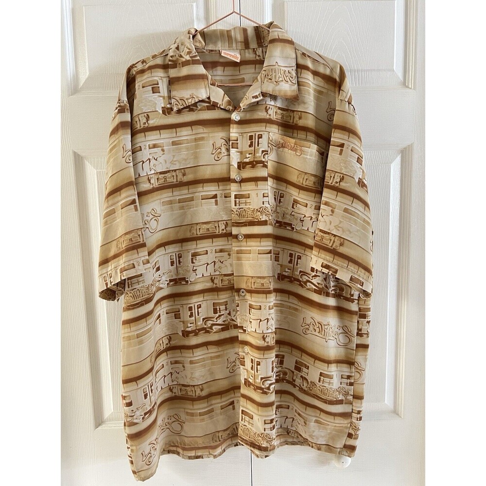 VTG South Pole Train Print Button Casual Collared  Shirt Mens Size XL‎